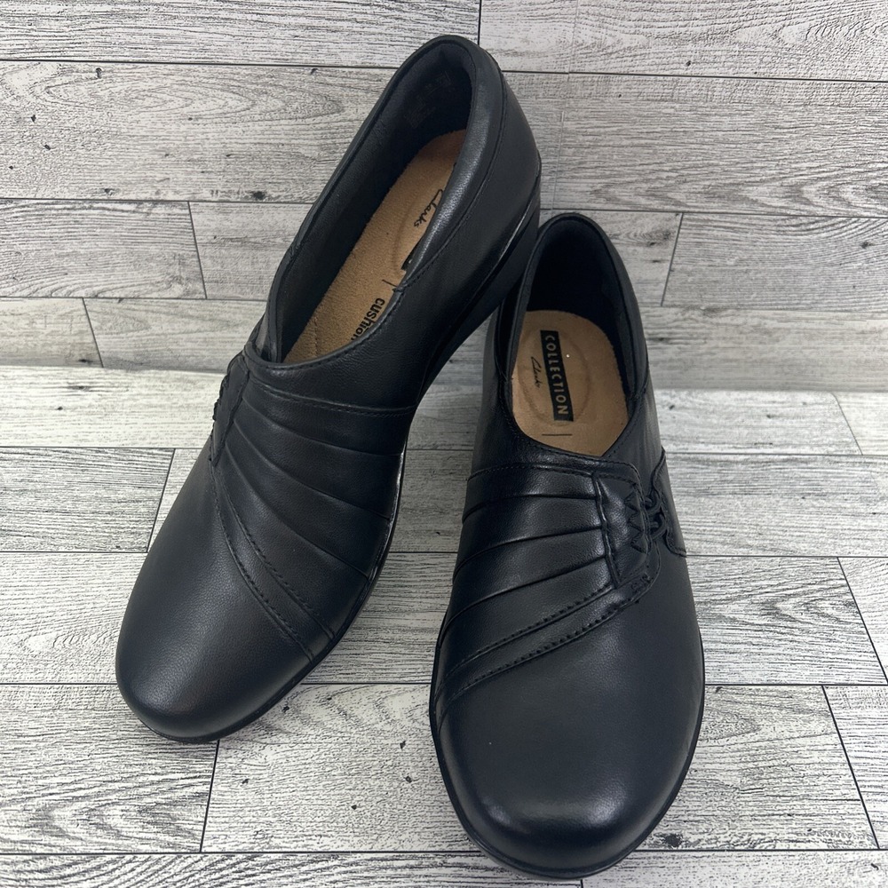 Clarks Women's Everlay Iris Size 6M Black Leather Slip On Loafer Shoes New